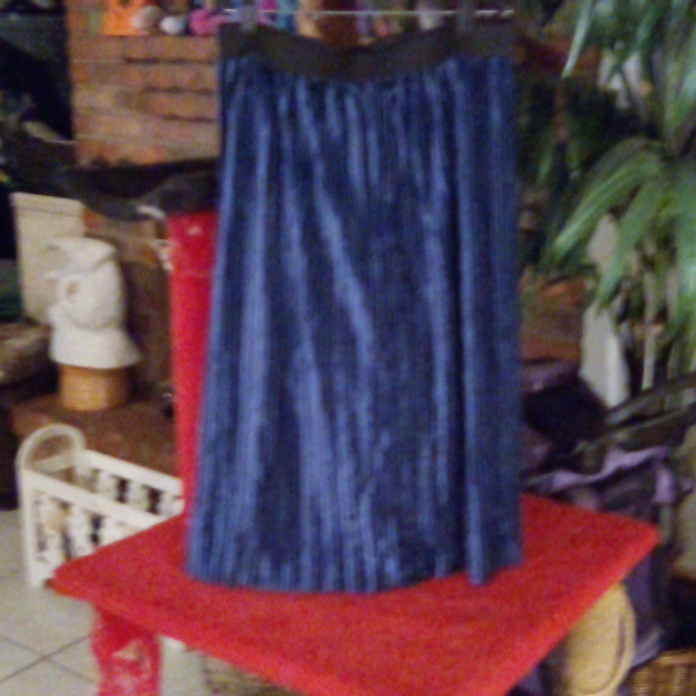 NWOT free people clothing Metallic Blue Corduroy Skirt w/Elastic Waist Size L